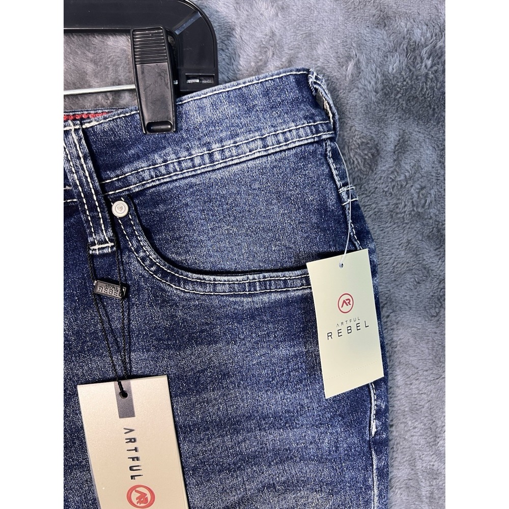 Artful Rebel Mens Slim Straight Leg Jeans Medium Wash Blue Denim 36W 30L NEW - Picture 2 of 16